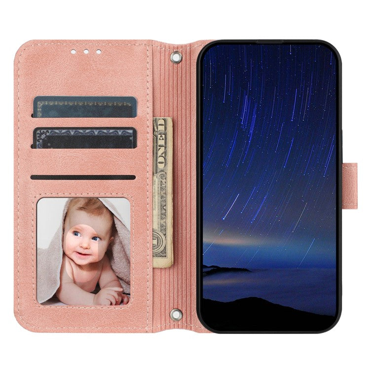 For iPhone 16e Case Zipper Pocket Leather Phone Cover with Crossbody Shoulder Strap - Pink