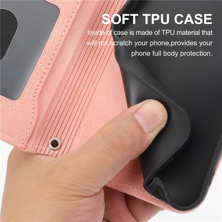 For iPhone 16e Case Zipper Pocket Leather Phone Cover with Crossbody Shoulder Strap - Pink