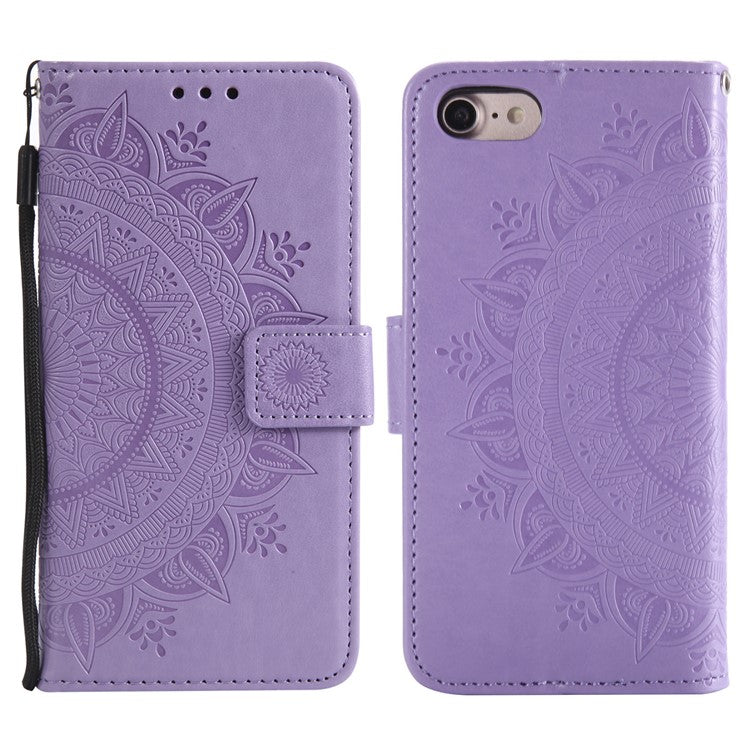 For iPhone 16e Stand Case Imprinted Totem PU Leather Wallet Phone Cover - Purple