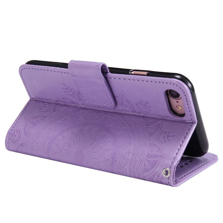 For iPhone 16e Stand Case Imprinted Totem PU Leather Wallet Phone Cover - Purple