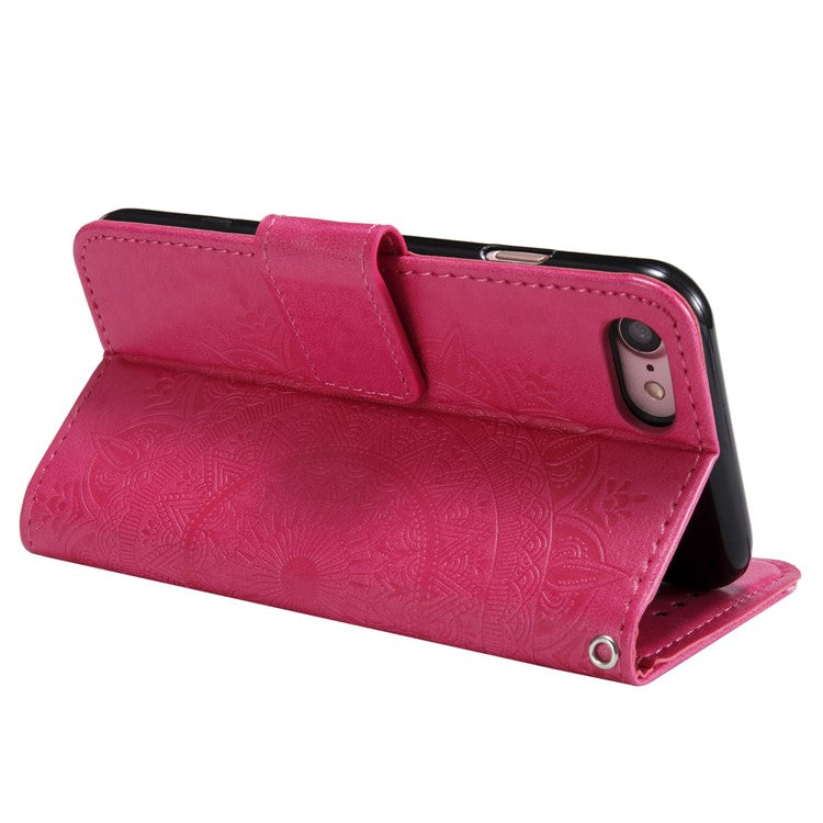 For iPhone 16e Stand Case Imprinted Totem PU Leather Wallet Phone Cover - Rose