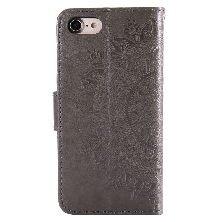 For iPhone 16e Stand Case Imprinted Totem PU Leather Wallet Phone Cover - Grey