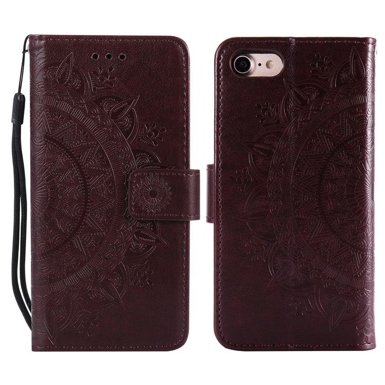 For iPhone 16e Stand Case Imprinted Totem PU Leather Wallet Phone Cover - Brown