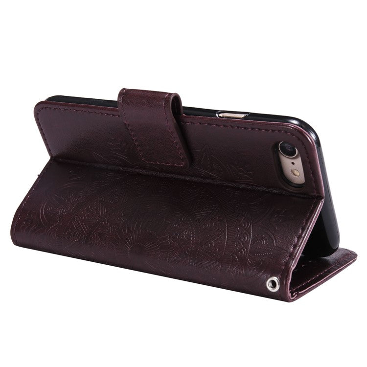 For iPhone 16e Stand Case Imprinted Totem PU Leather Wallet Phone Cover - Brown