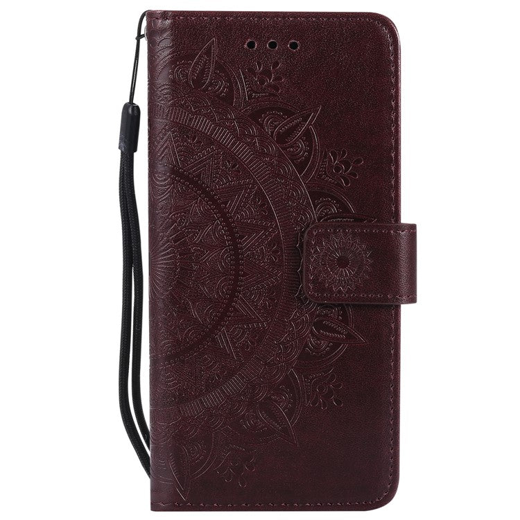 For iPhone 16e Stand Case Imprinted Totem PU Leather Wallet Phone Cover - Brown