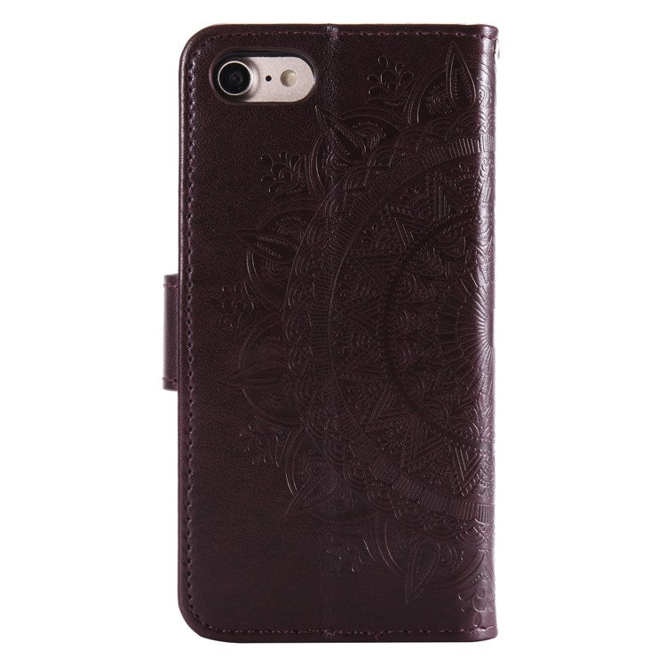 For iPhone 16e Stand Case Imprinted Totem PU Leather Wallet Phone Cover - Brown