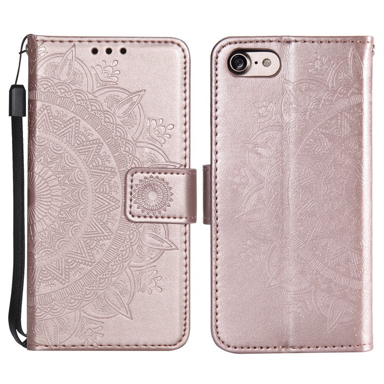 For iPhone 16e Stand Case Imprinted Totem PU Leather Wallet Phone Cover - Rose Gold