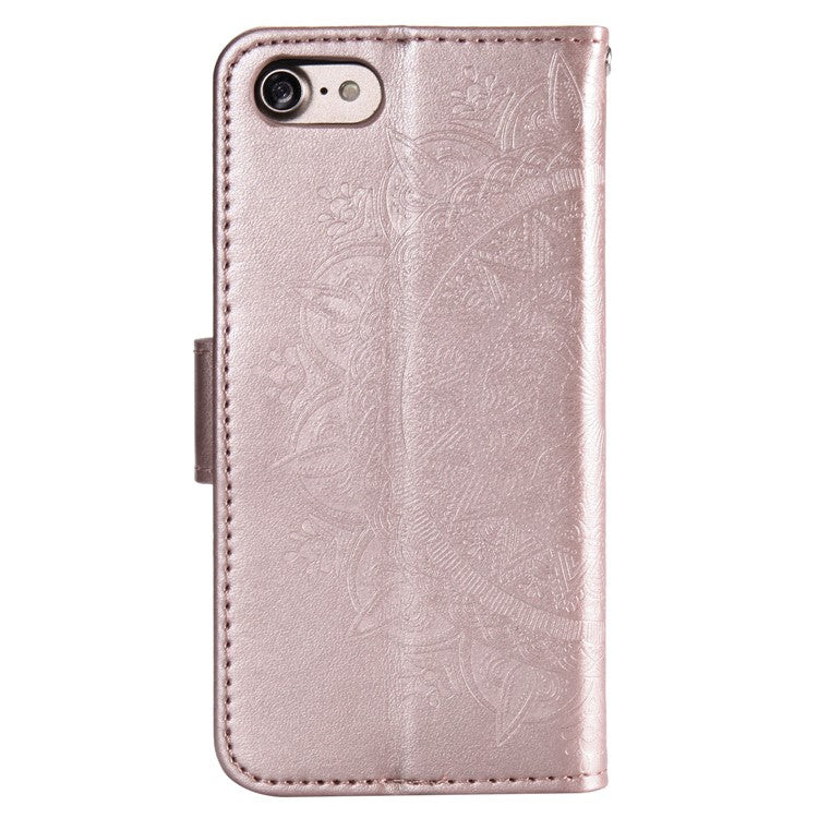 For iPhone 16e Stand Case Imprinted Totem PU Leather Wallet Phone Cover - Rose Gold