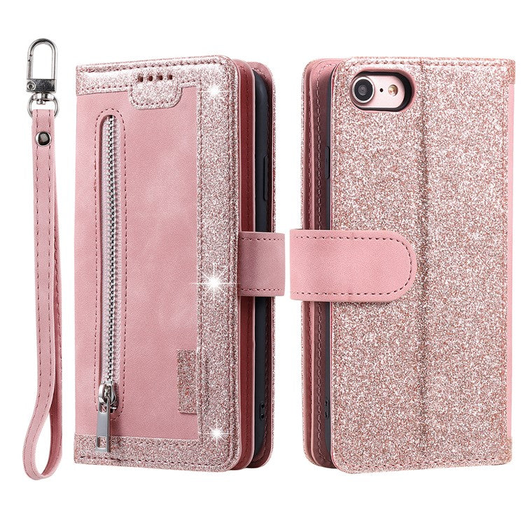 For iPhone 16e Case PU Leather Phone Cover with Zipper Wallet 9 Card Slots - Rose Gold