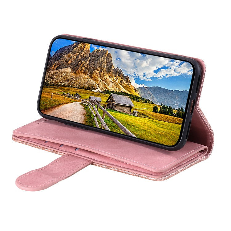 For iPhone 16e Case PU Leather Phone Cover with Zipper Wallet 9 Card Slots - Rose Gold