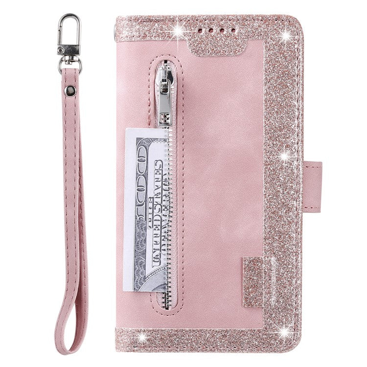 For iPhone 16e Case PU Leather Phone Cover with Zipper Wallet 9 Card Slots - Rose Gold