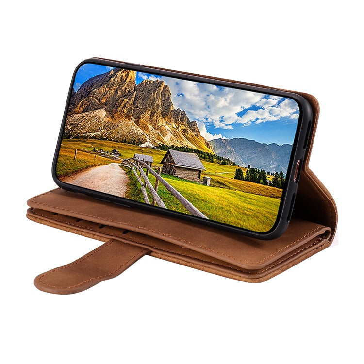 For iPhone 16e Case PU Leather Phone Cover with Zipper Wallet 9 Card Slots - Brown