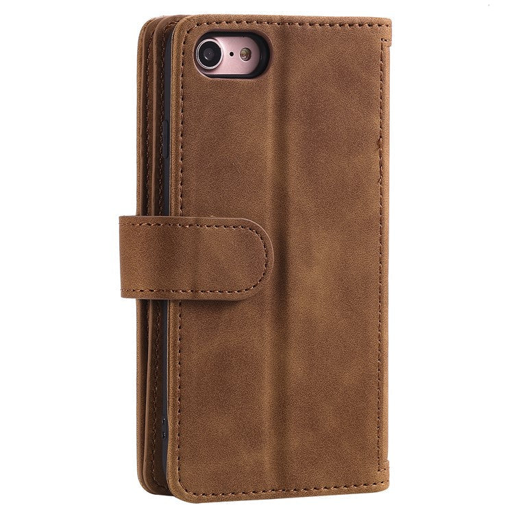 For iPhone 16e Case PU Leather Phone Cover with Zipper Wallet 9 Card Slots - Brown