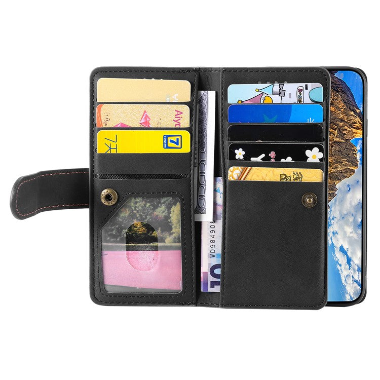 For iPhone 16e Case PU Leather Phone Cover with Zipper Wallet 9 Card Slots - Black