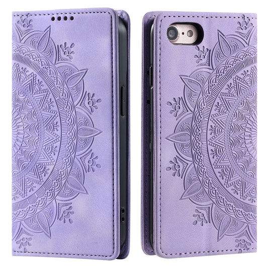 Style-010 For iPhone 16e Case Magnetic Closing Leather Phone Cover Pattern Imprinted - Purple
