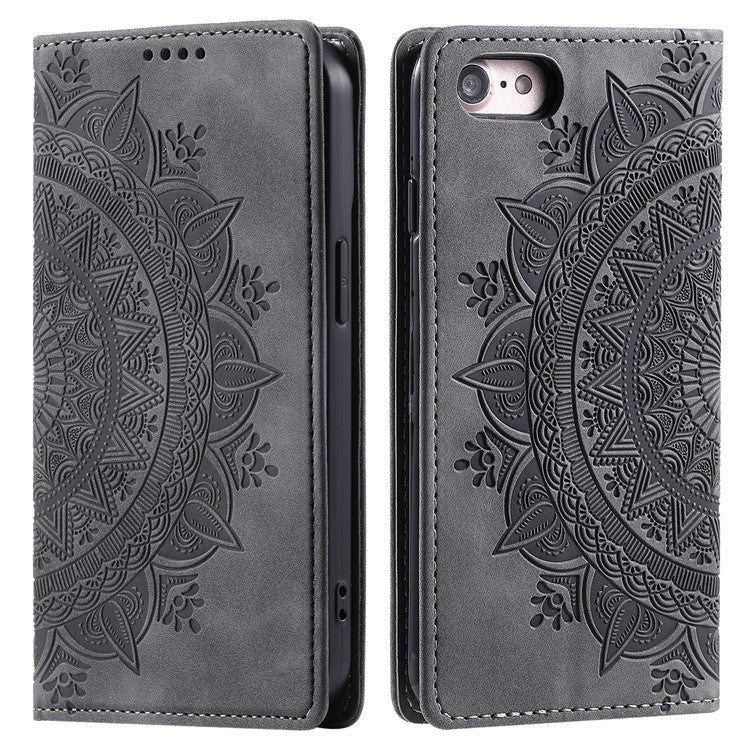 Style-010 For iPhone 16e Case Magnetic Closing Leather Phone Cover Pattern Imprinted - Grey