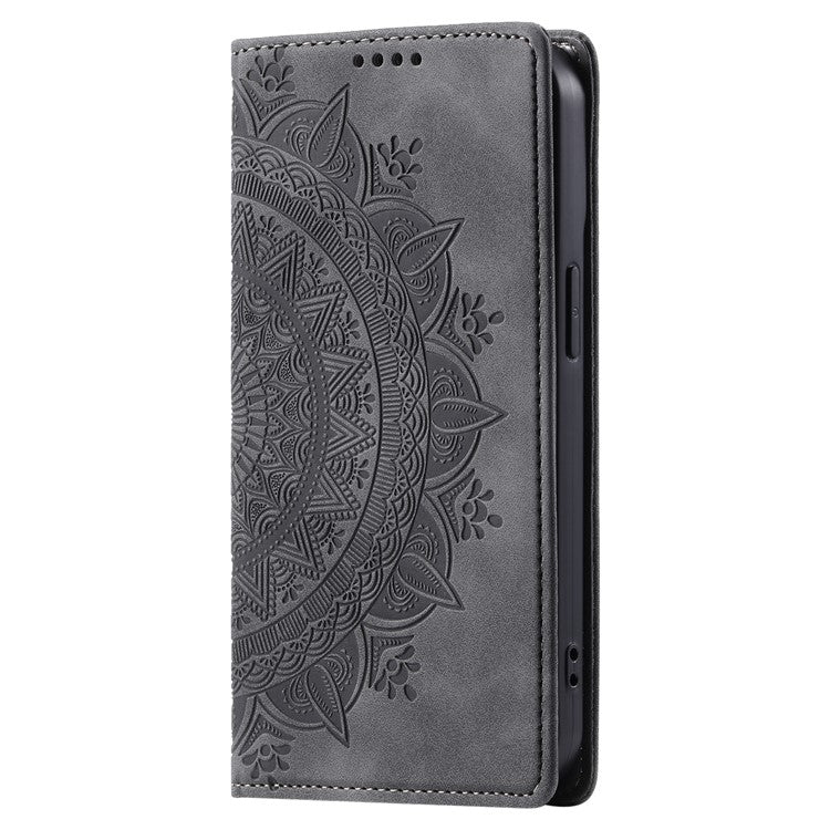 Style-010 For iPhone 16e Case Magnetic Closing Leather Phone Cover Pattern Imprinted - Grey