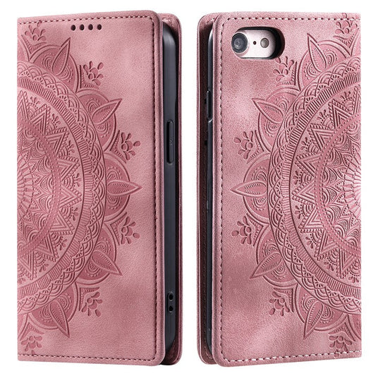 Style-010 For iPhone 16e Case Magnetic Closing Leather Phone Cover Pattern Imprinted - Rose Gold