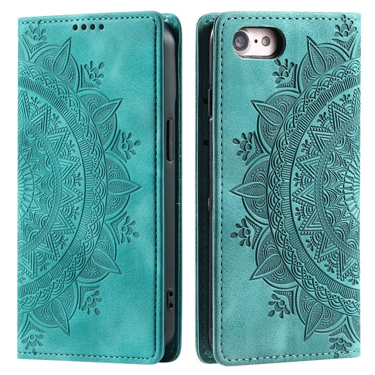 Style-010 For iPhone 16e Case Magnetic Closing Leather Phone Cover Pattern Imprinted - Mint Green