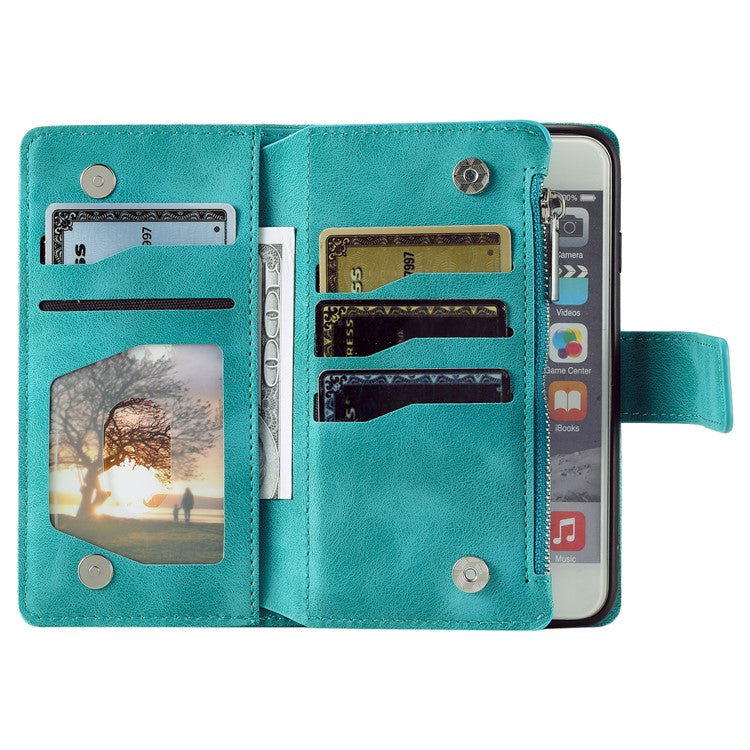 Style 006 For iPhone 16e Wallet Case PU Leather Phone Cover Mandala Flower Pattern - Mint Green