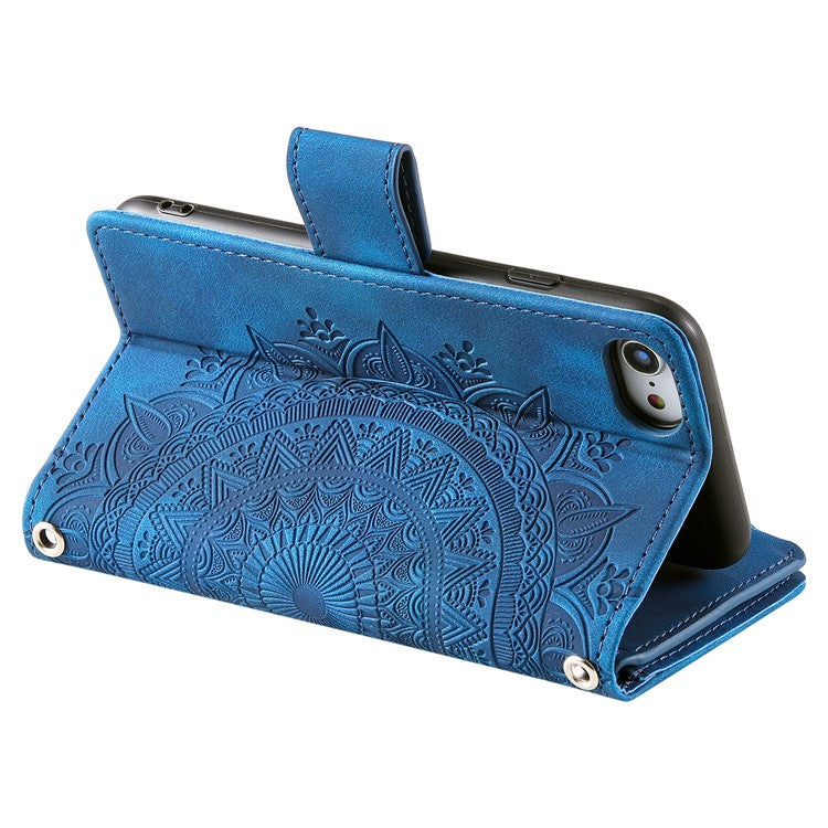Style 006 For iPhone 16e Wallet Case PU Leather Phone Cover Mandala Flower Pattern - Blue