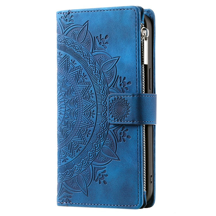 Style 006 For iPhone 16e Wallet Case PU Leather Phone Cover Mandala Flower Pattern - Blue