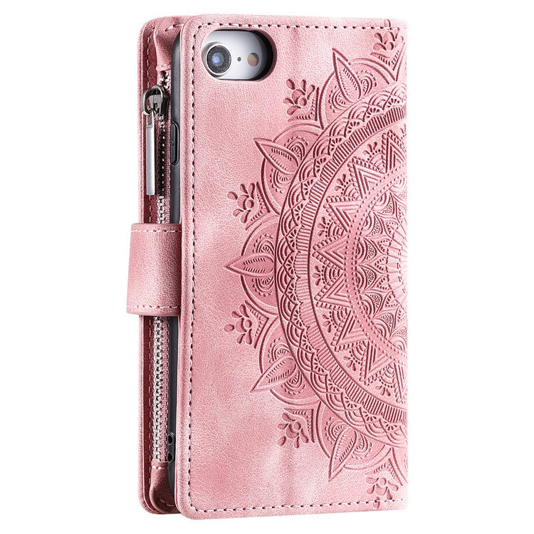 Style 006 For iPhone 16e Wallet Case PU Leather Phone Cover Mandala Flower Pattern - Rose Gold