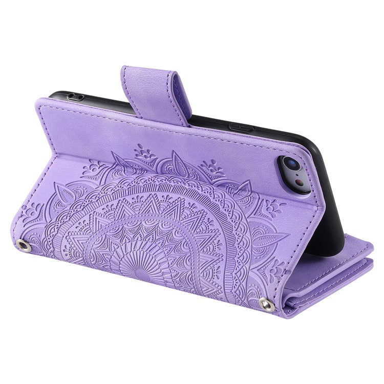 Style 006 For iPhone 16e Wallet Case PU Leather Phone Cover Mandala Flower Pattern - Purple