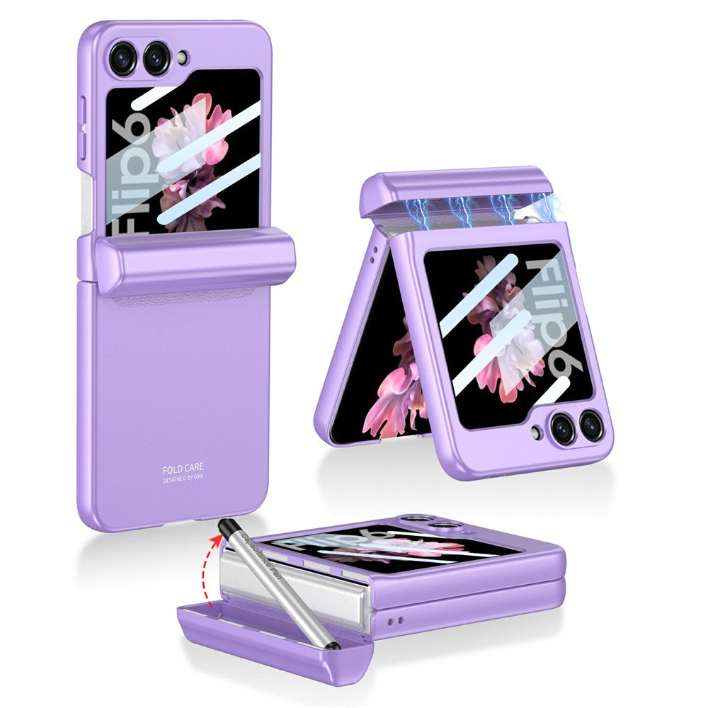 GKK 10803 For Samsung Galaxy Z Flip7 FE 5G / Z Flip6 5G Case with Stylus Magnetic Hinge Phone Cover Built In Screen Film - Purple