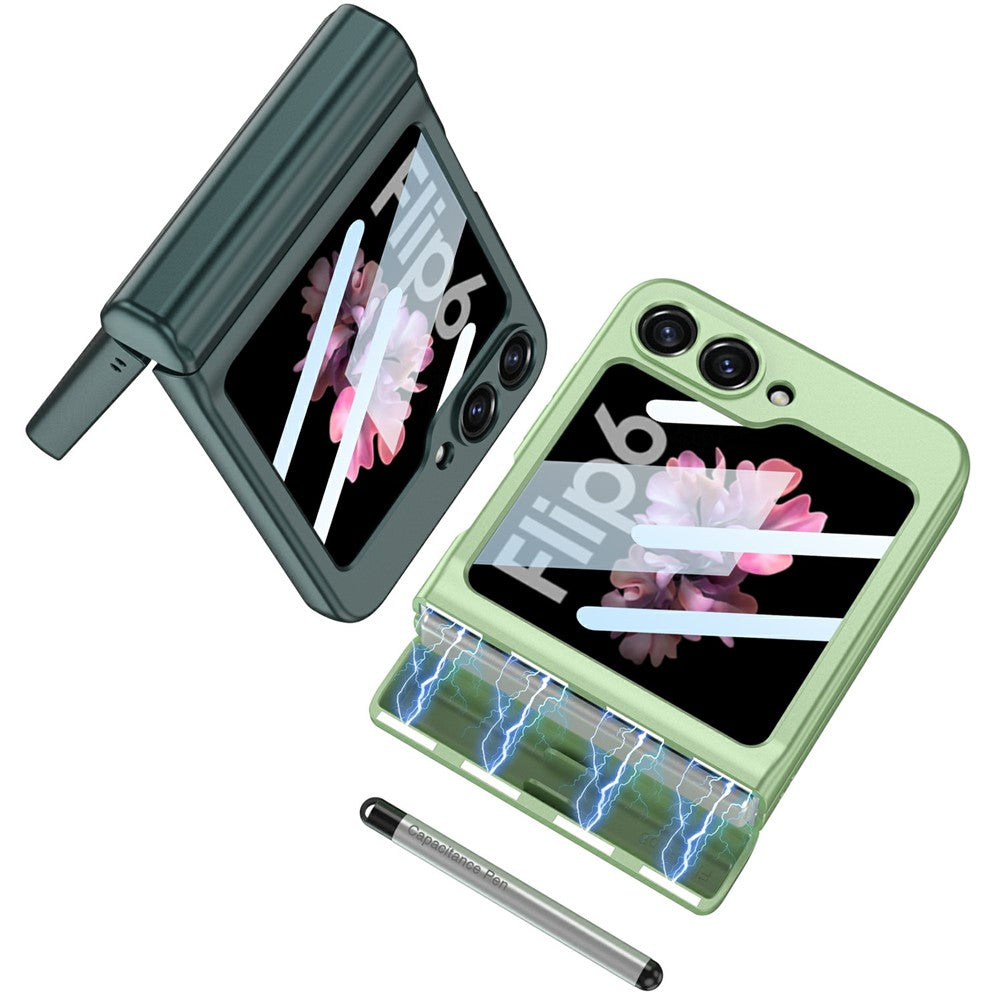 GKK 10803 For Samsung Galaxy Z Flip7 FE 5G / Z Flip6 5G Case with Stylus Magnetic Hinge Phone Cover Built In Screen Film - Matcha Green