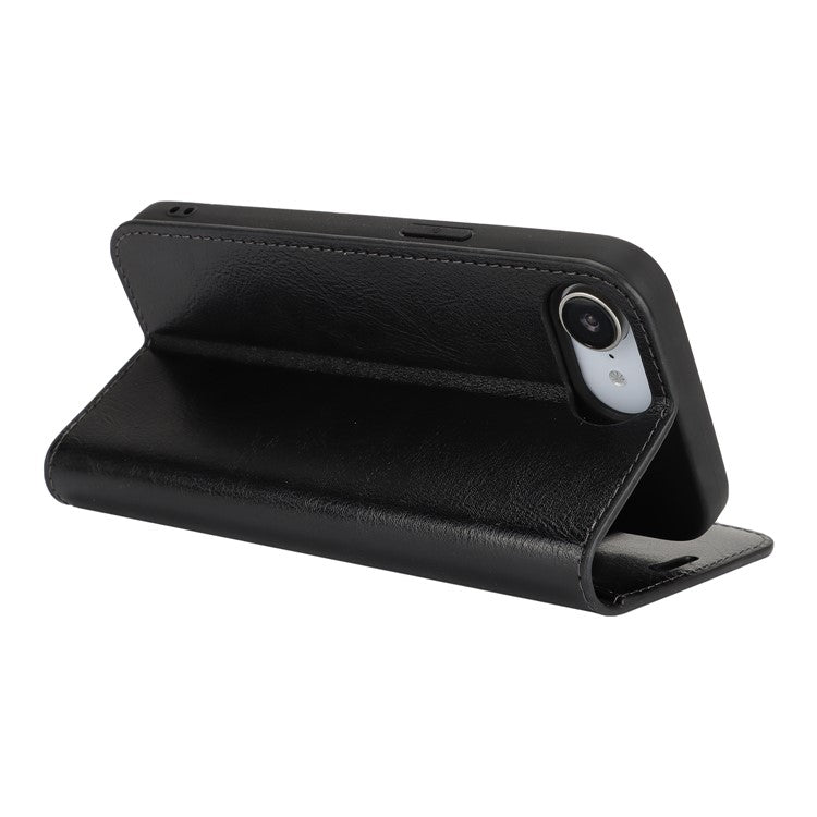 For iPhone 16e Case Crazy Horse Texture Split Leather Wallet Phone Cover - Black