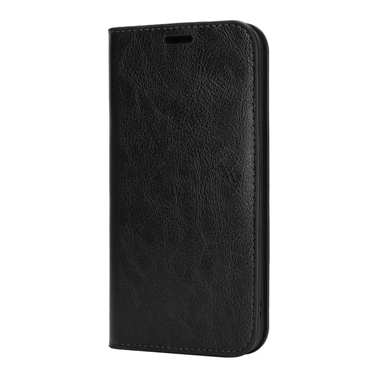 For iPhone 16e Case Crazy Horse Texture Split Leather Wallet Phone Cover - Black