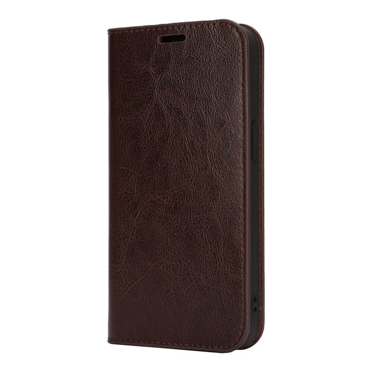 For iPhone 16e Case Crazy Horse Texture Split Leather Wallet Phone Cover - Dark Brown