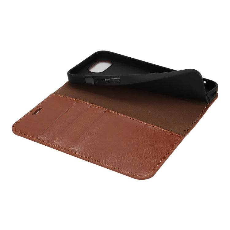 For iPhone 16e Case Crazy Horse Texture Split Leather Wallet Phone Cover - Light Brown