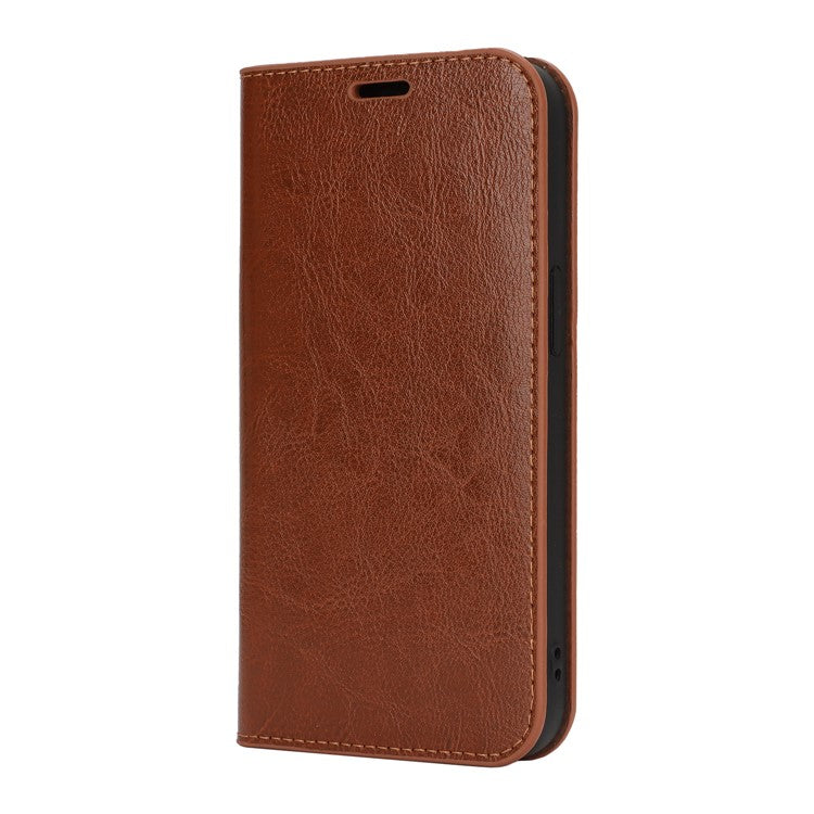 For iPhone 16e Case Crazy Horse Texture Split Leather Wallet Phone Cover - Light Brown