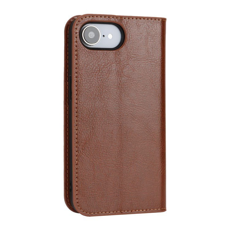 For iPhone 16e Case Crazy Horse Texture Split Leather Wallet Phone Cover - Light Brown