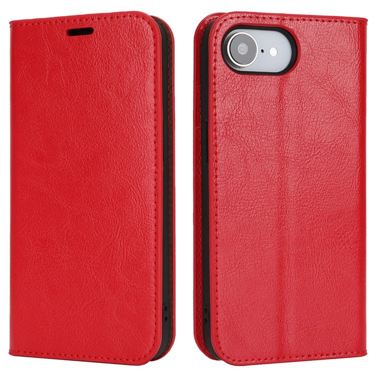 For iPhone 16e Case Crazy Horse Texture Split Leather Wallet Phone Cover - Red