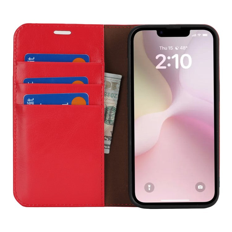 For iPhone 16e Case Crazy Horse Texture Split Leather Wallet Phone Cover - Red