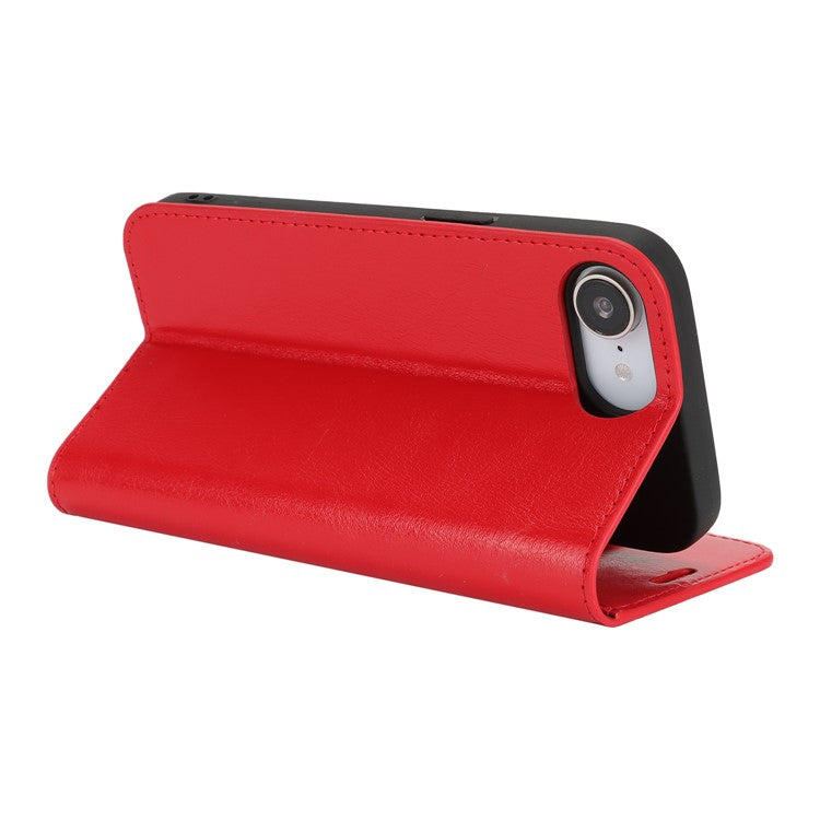 For iPhone 16e Case Crazy Horse Texture Split Leather Wallet Phone Cover - Red