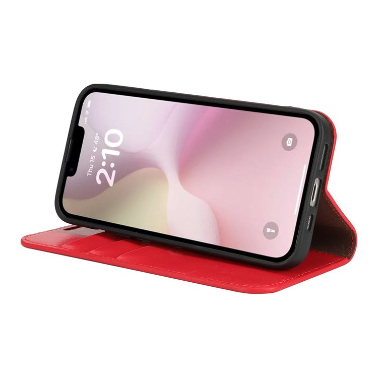 For iPhone 16e Case Crazy Horse Texture Split Leather Wallet Phone Cover - Red