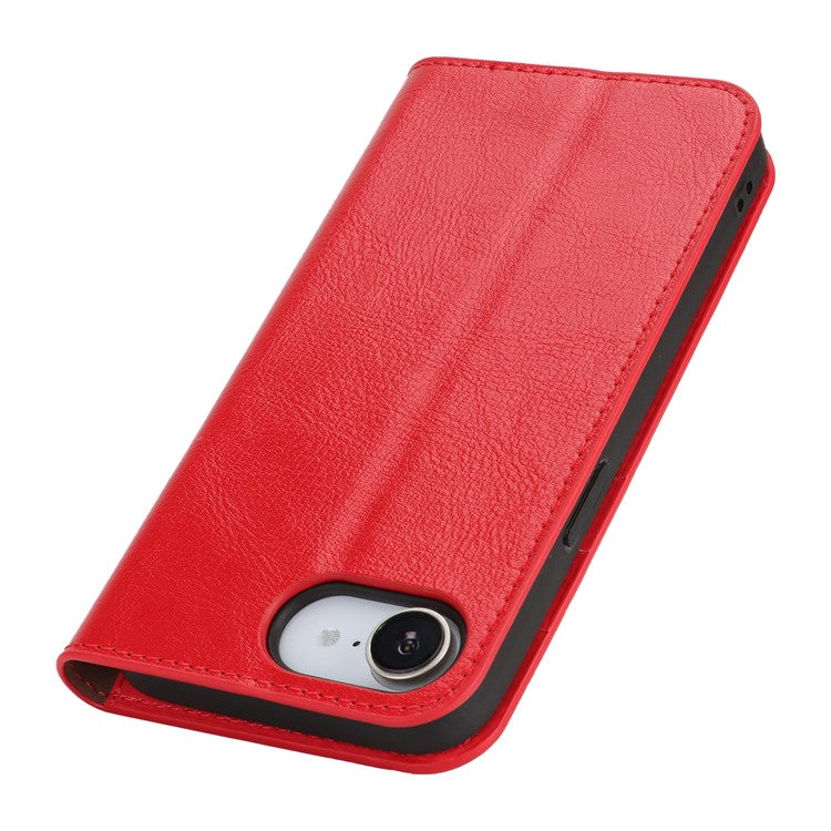For iPhone 16e Case Crazy Horse Texture Split Leather Wallet Phone Cover - Red