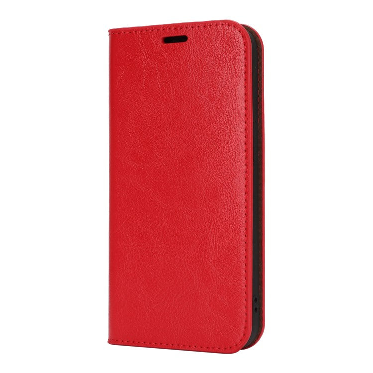 For iPhone 16e Case Crazy Horse Texture Split Leather Wallet Phone Cover - Red