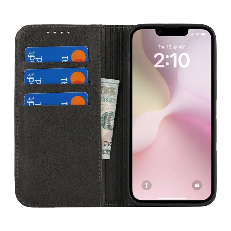 For iPhone 16e Case PU Leather Calf Textured Magnetic Closing Smart Phone Cover - Black