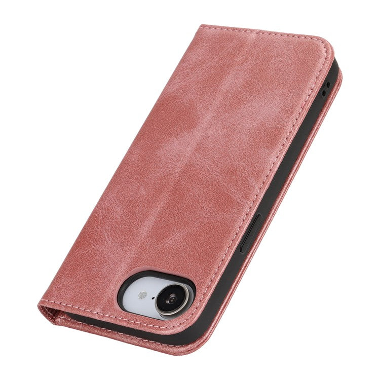 For iPhone 16e Case PU Leather Calf Textured Magnetic Closing Smart Phone Cover - Rose Gold