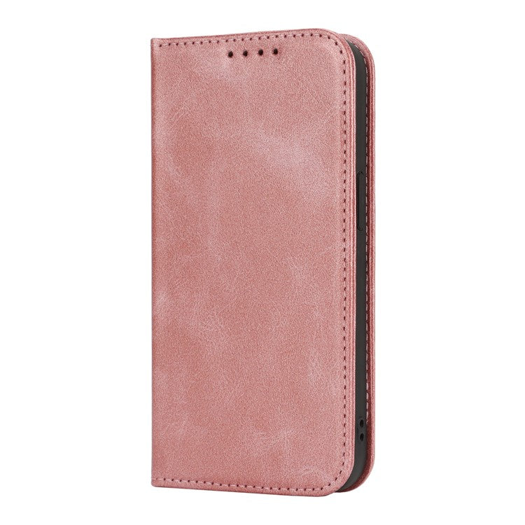 For iPhone 16e Case PU Leather Calf Textured Magnetic Closing Smart Phone Cover - Rose Gold