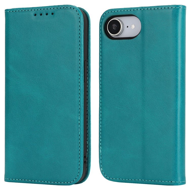 For iPhone 16e Case PU Leather Calf Textured Magnetic Closing Smart Phone Cover - Sky Blue
