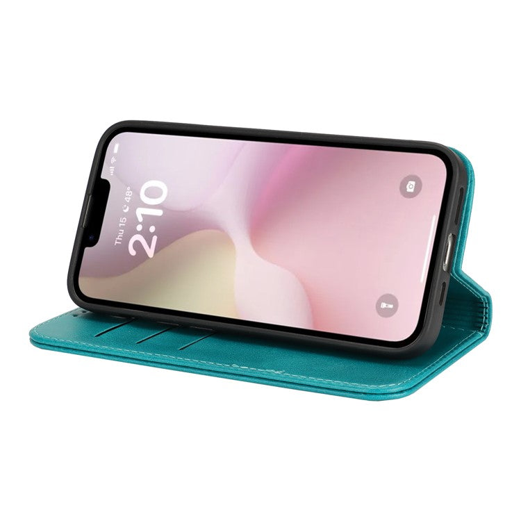 For iPhone 16e Case PU Leather Calf Textured Magnetic Closing Smart Phone Cover - Sky Blue