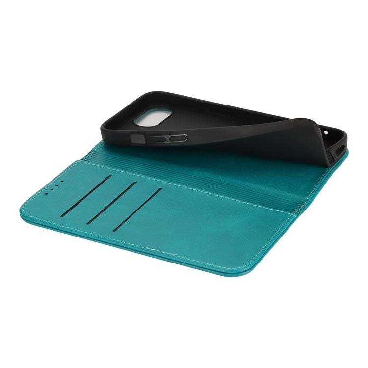 For iPhone 16e Case PU Leather Calf Textured Magnetic Closing Smart Phone Cover - Sky Blue