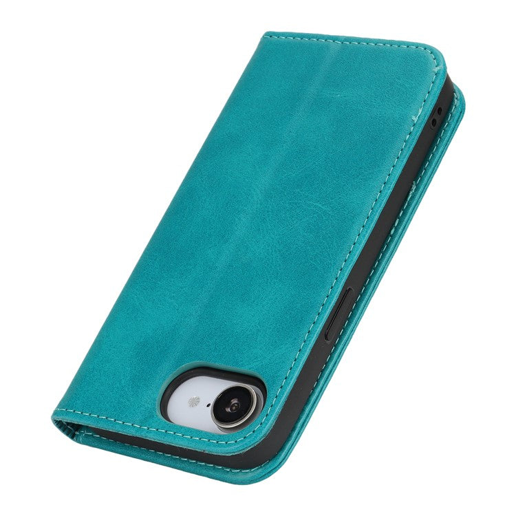 For iPhone 16e Case PU Leather Calf Textured Magnetic Closing Smart Phone Cover - Sky Blue