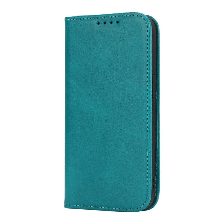 For iPhone 16e Case PU Leather Calf Textured Magnetic Closing Smart Phone Cover - Sky Blue